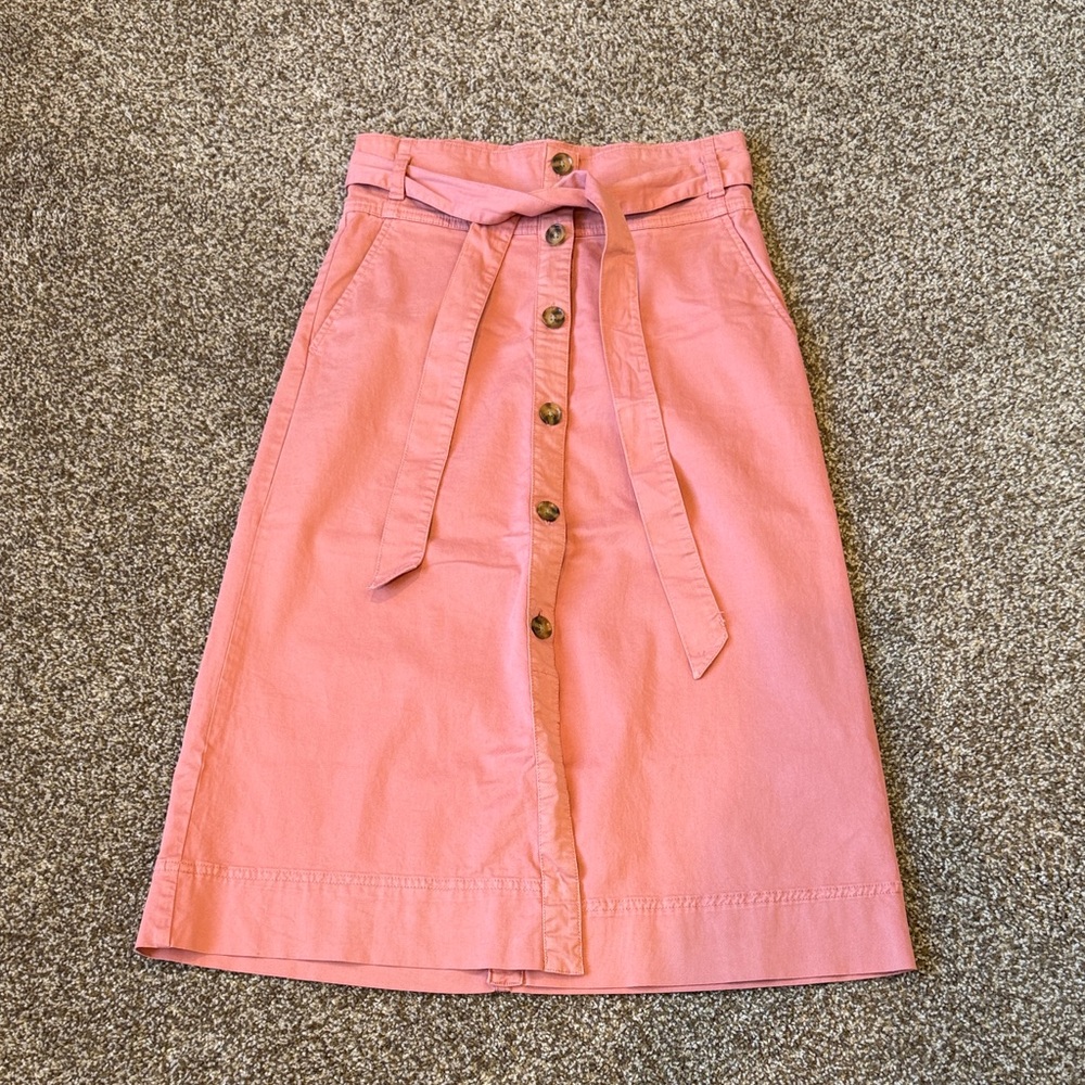 Gap coral dusty Pink Button-Front Midi Skirt with Waist Tie